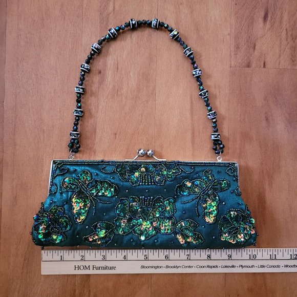 Bisou Bisou Emerald Green Beaded Clutch Evening Bag - Picture 6 of 13